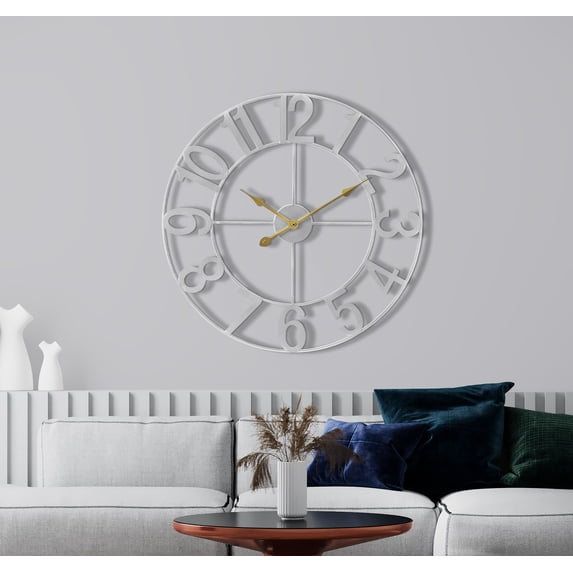 Sorbus Large Metal Numerical Wall Clock for Living Room Decor (Silver, 24" Diameter)