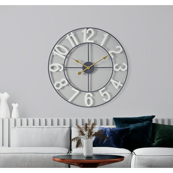 Sorbus Large Metal Numerical Wall Clock for Living Room Decor (White, 24" Diameter)