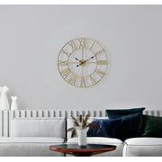 Sorbus Large Metal Roman Numberal Wall Clock for Living Room Decor (Gold, 16" Diameter)