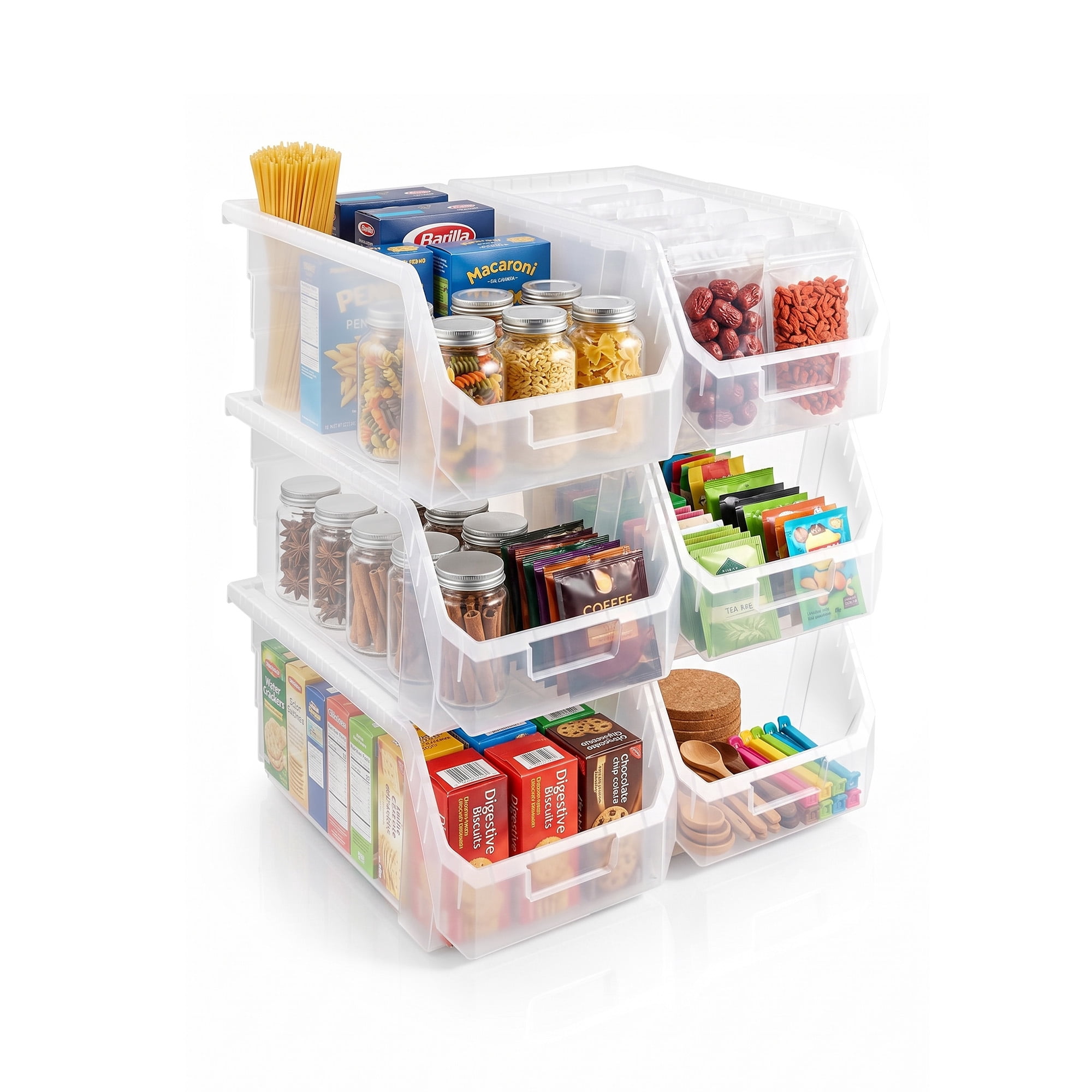 Sorbus Large Open Front Stackable Pantry Storage Bins, 6-Pack, Clear