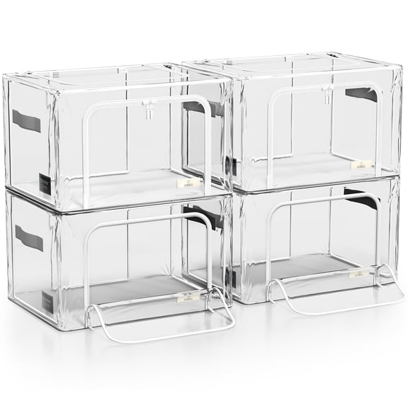 Sorbus Large Stackable Storage Bins, 4-Pack, Metal Frame, Clear Collapsible Design, Zipper Closure