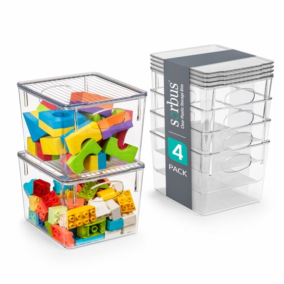 Sorbus Large Storage Clear Containers with Lids Toy Bins and Organizers, Medium - 4 Pk