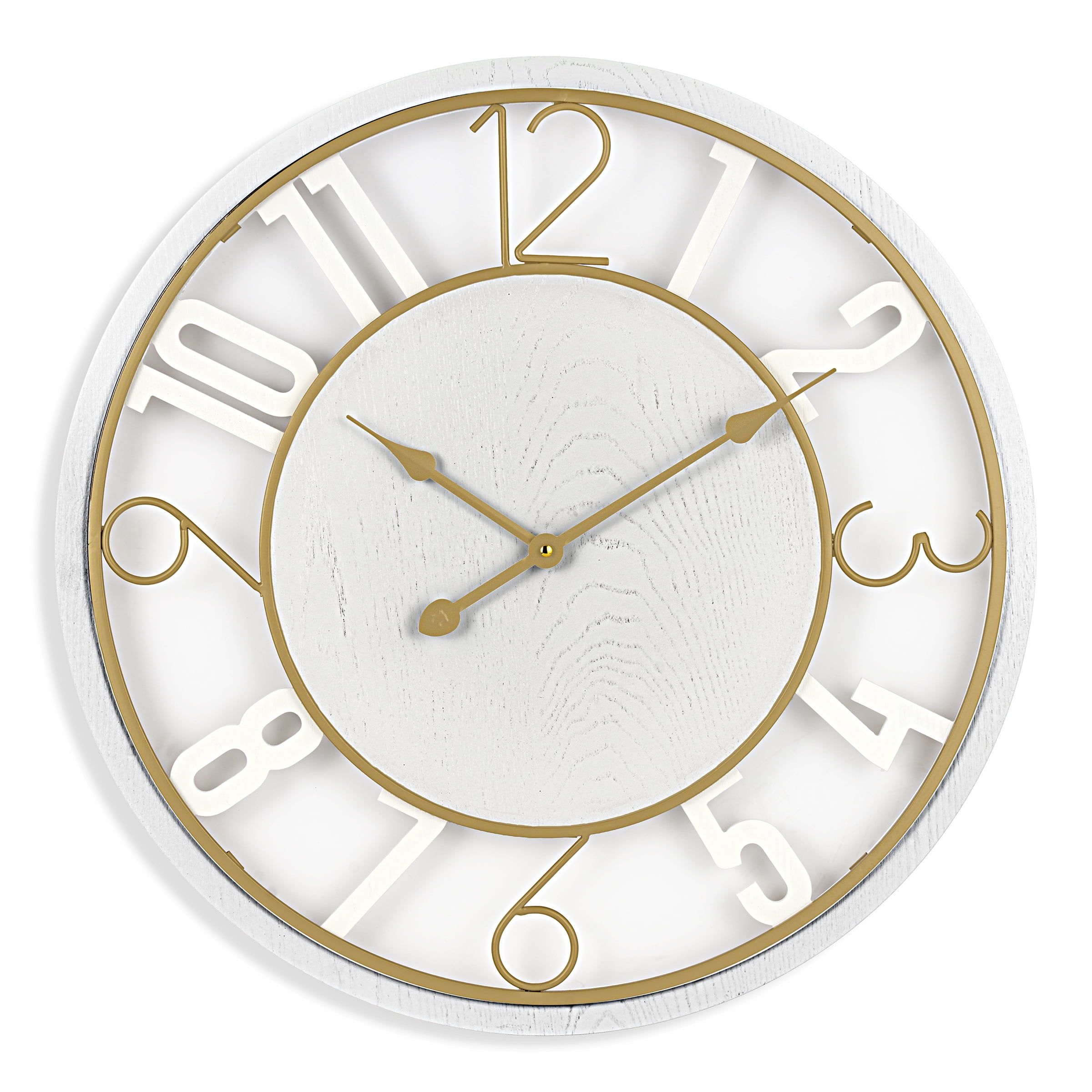 Sorbus Large Wall Clock - Minimalist White Wood with Gold Metal
