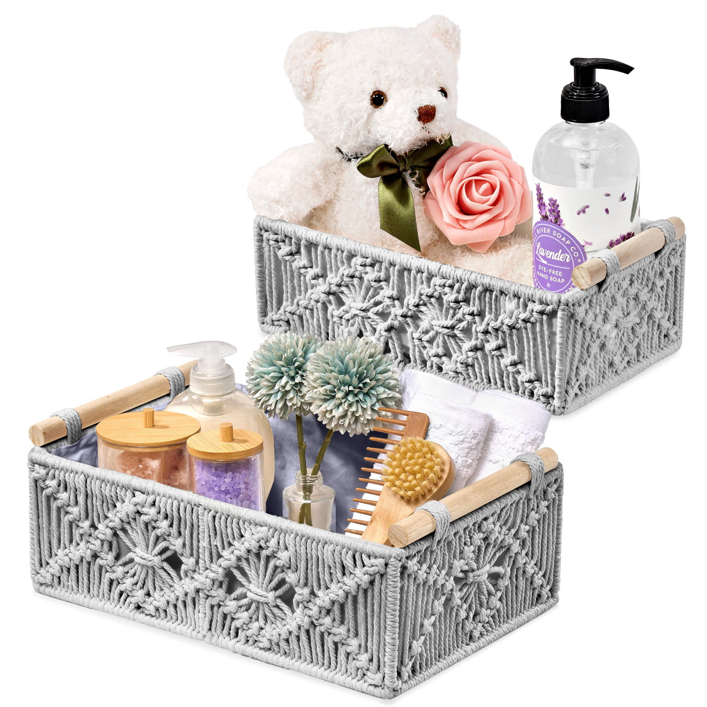 Sorbus Macrame Boho Baskets – 2-Pack Charcoal Gray Lined Baby & Nursery Storage for Diapers, Clothes