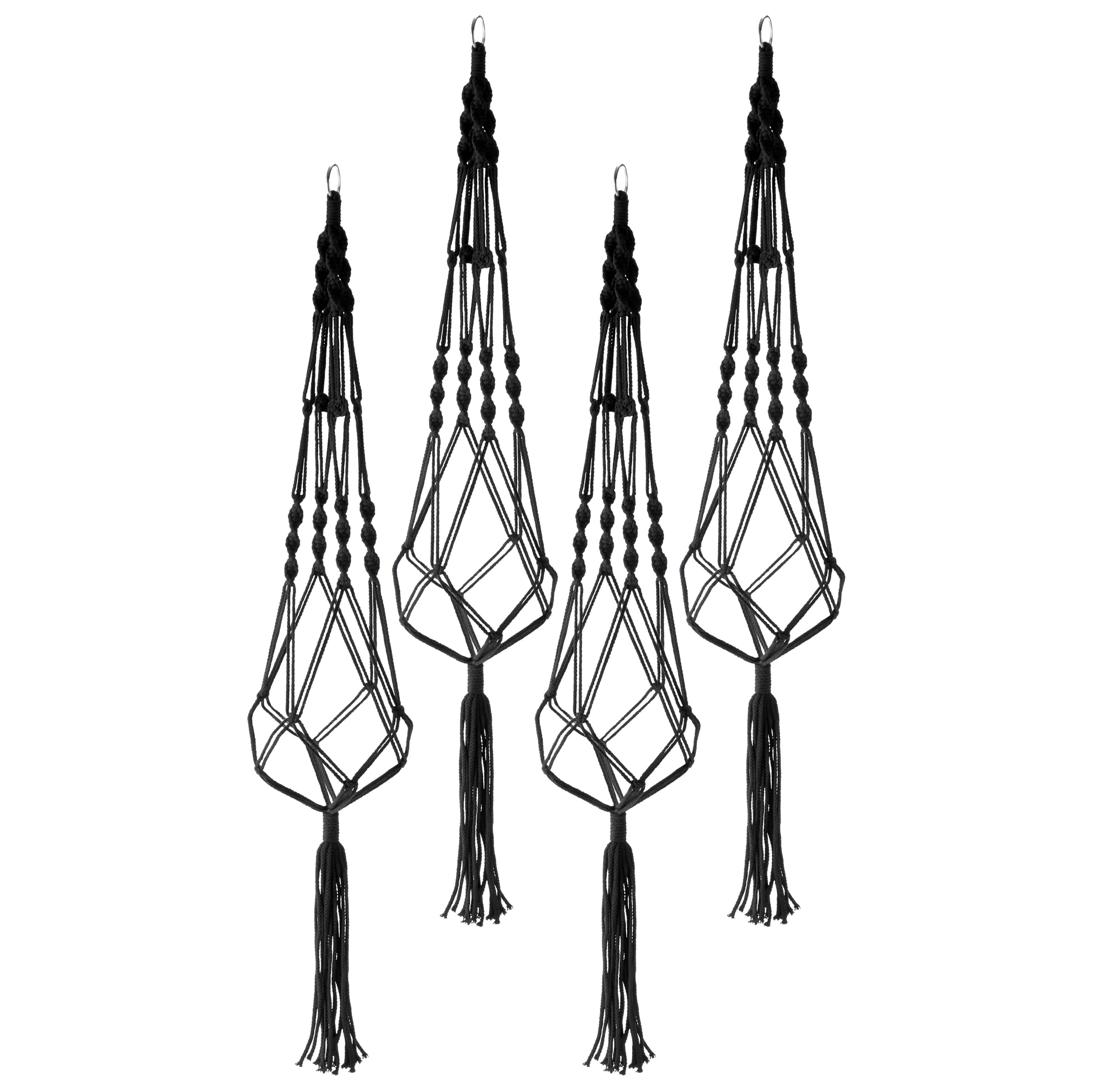 Sorbus Macrame Plant Hanger 4-Pack – Black Cotton Rope Hanging Planters for Indoor/Outdoor Use – Boho Decor for Home, Patio, or Garden – Fits Small to Medium Plant Pots