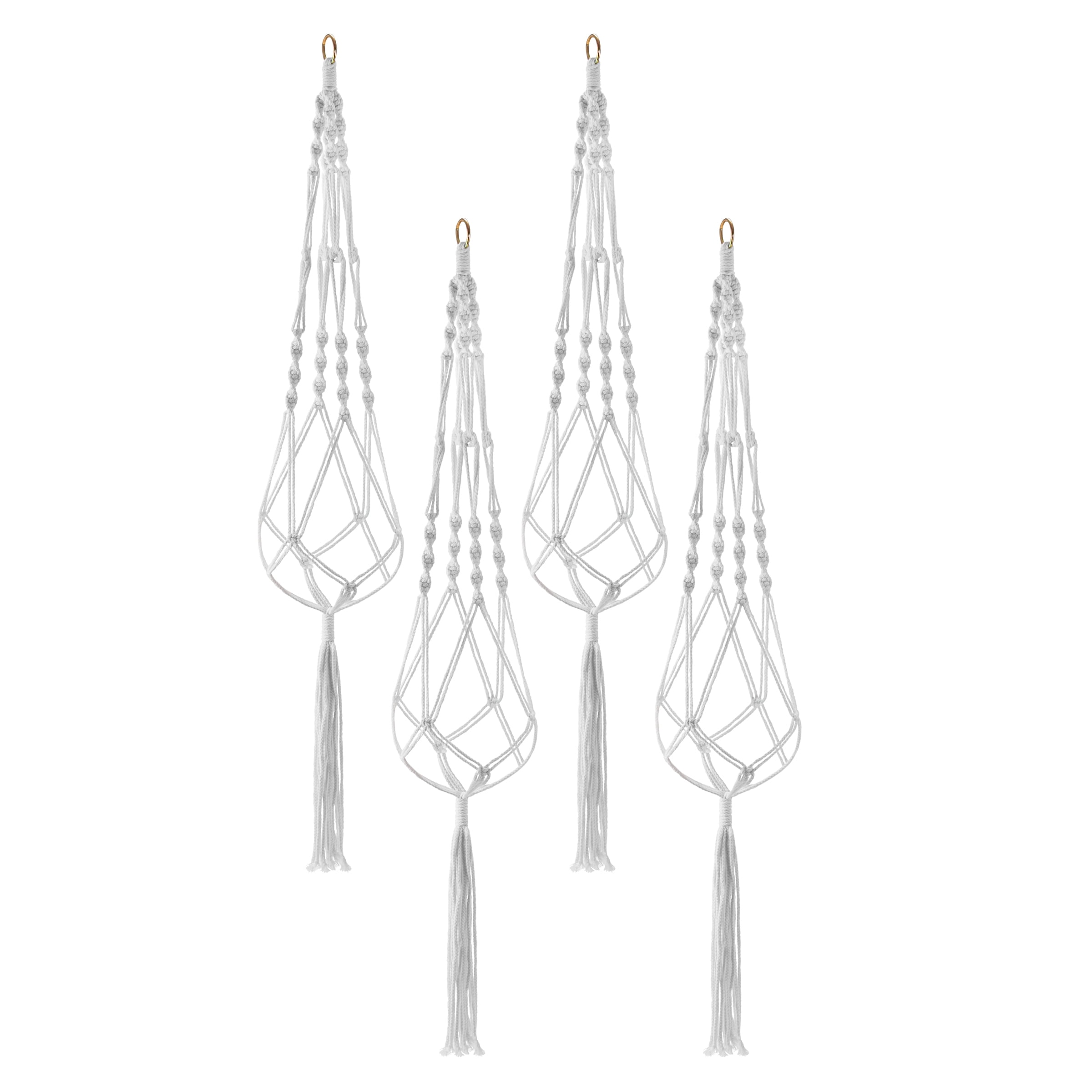 Sorbus Macrame Plant Hanger, 4 Pack, White Cotton Rope, Indoor/Outdoor Hanging Planter