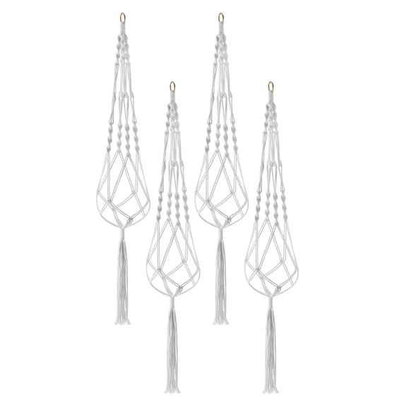 Sorbus Macrame Plant Hanger, 4 Pack, White Cotton Rope, Indoor/Outdoor Hanging Planter