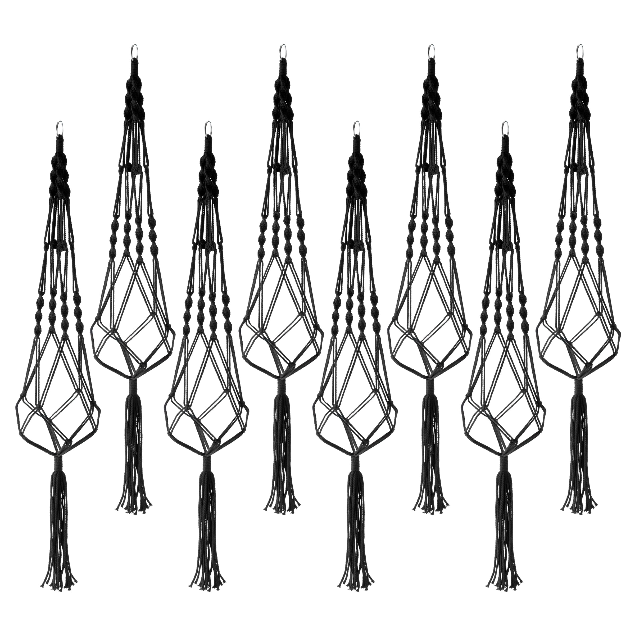 Sorbus Macrame Plant Hanger 8-Pack – Black Cotton Rope Hanging Planters for Indoor/Outdoor Use – Boho Decor for Home, Patio, or Garden – Fits Small to Medium Plant Pots
