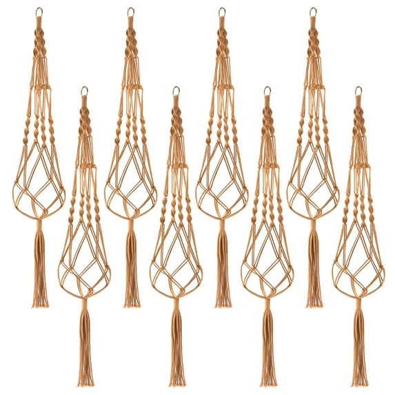 Sorbus Macrame Plant Hanger (8 Pack) Indoor Outdoor Hanging Plant Pots Cotton Rope, Elegant for Home, Patio, Garden (Brown)