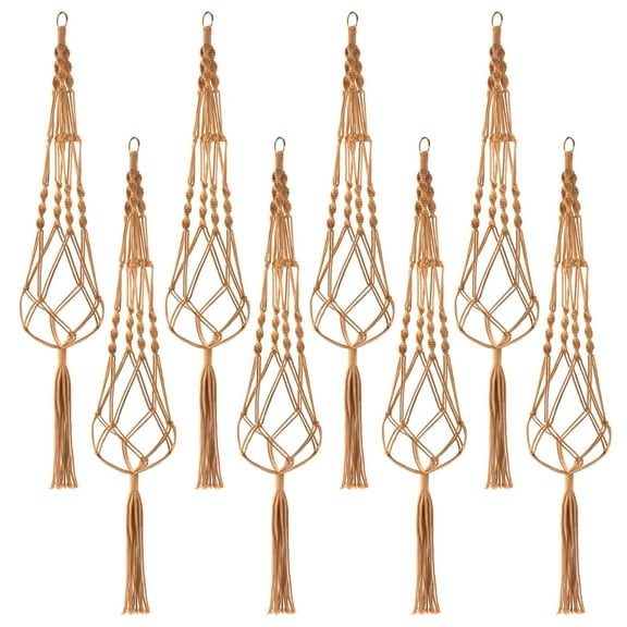 Sorbus Macrame Plant Hanger (8 Pack) Indoor Outdoor Hanging Plant Pots Cotton Rope, Elegant for Home, Patio, Garden (Brown)