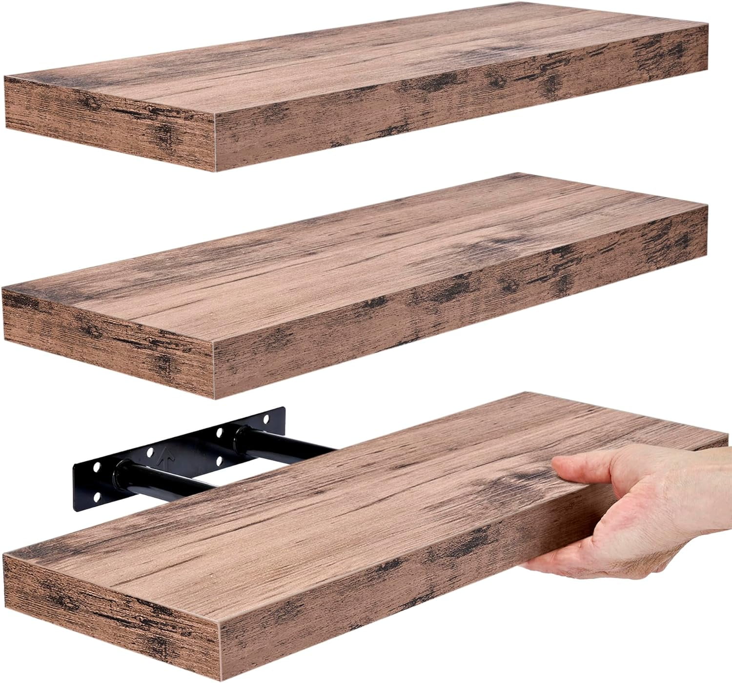 Rustic Mahogany Floating Mantel Wall Shelf, 17.6" L