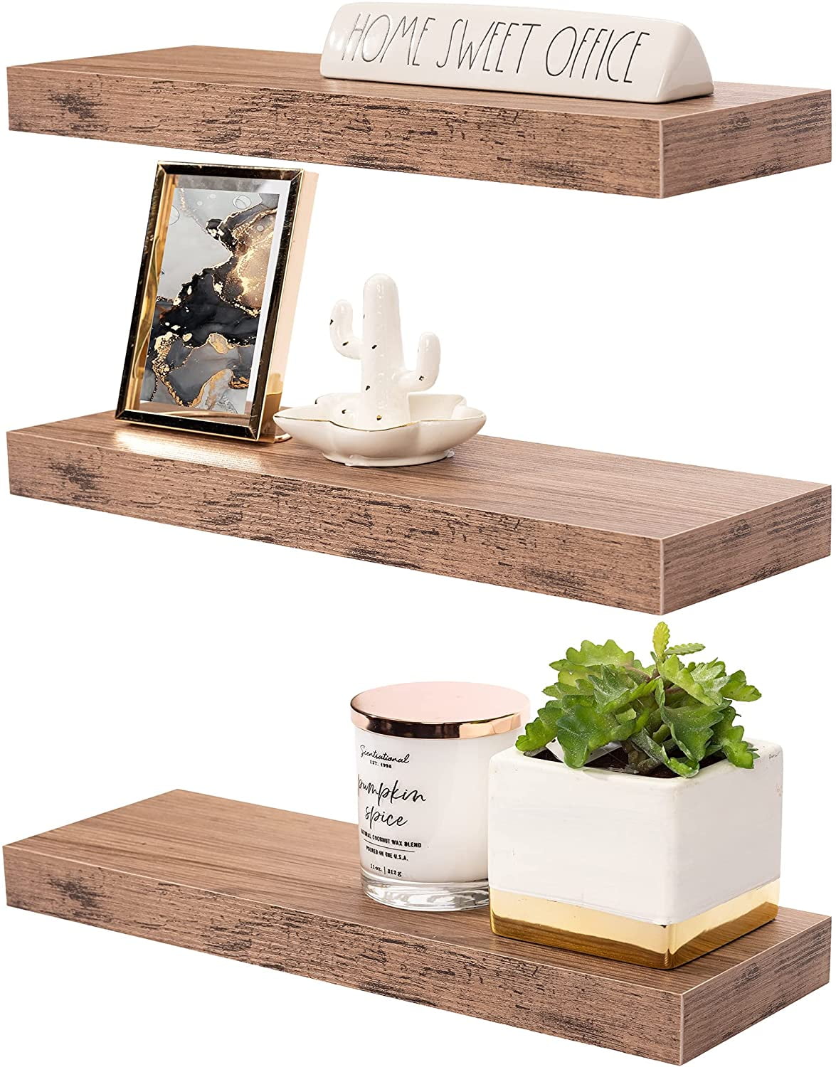 Rustic Mahogany Floating Mantel Wall Shelf, 17.6" L