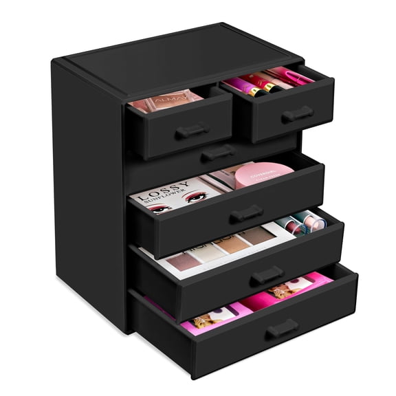 Sorbus Makeup Organizer, Acrylic Cosmetic Storage Case with 4 Large & 2 Small Drawers, Black