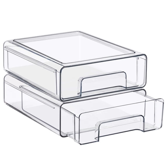 Sorbus Medium Clear Stackable Makeup Storage Drawers, 2-Pack Plastic Pull-Out Organizer Bins