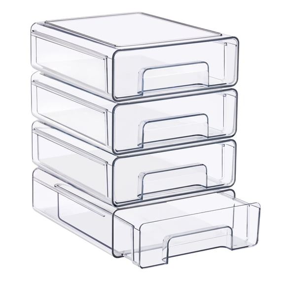 Sorbus Medium Clear Stackable Makeup Storage Drawers, 4-Pack Plastic Pull-Out Organizer Bins