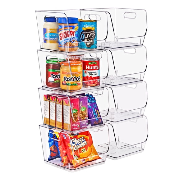 Sorbus Medium Clear Stackable Square Storage Bins, Open Front Acrylic Pantry Organizer, 8-Pack