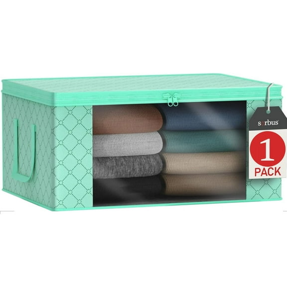 Sorbus Medium Clothes Storage Bag, Foldable with Clear Window, Lids, and Handles, for Bedroom, Closet Organization