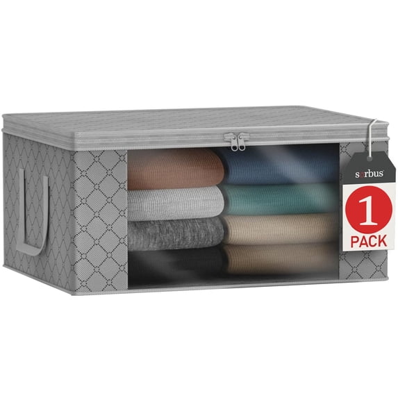 Sorbus Medium Clothes Storage Bag, Foldable with Clear Window, Lids, and Handles, for Bedroom, Closet Organization