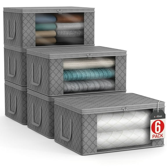 Sorbus Medium Clothes Storage Bags - Foldable Blanket Storage Bins for Organizing Bedroom, Closet, Clothing, Comforter, Organization with Clear Window, Lids and Carry Handles - Set of 11