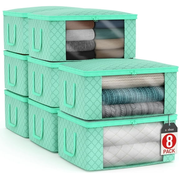 Sorbus Medium Clothes Storage Bags - Foldable Blanket Storage Bins for Organizing Bedroom, Closet, Clothing, Comforter, Organization with Clear Window, Lids and Carry Handles - Set of 8