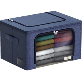 Sorbus Medium Foldable Storage Bin with Metal Frame – Stackable Organizer with Handles, Blue