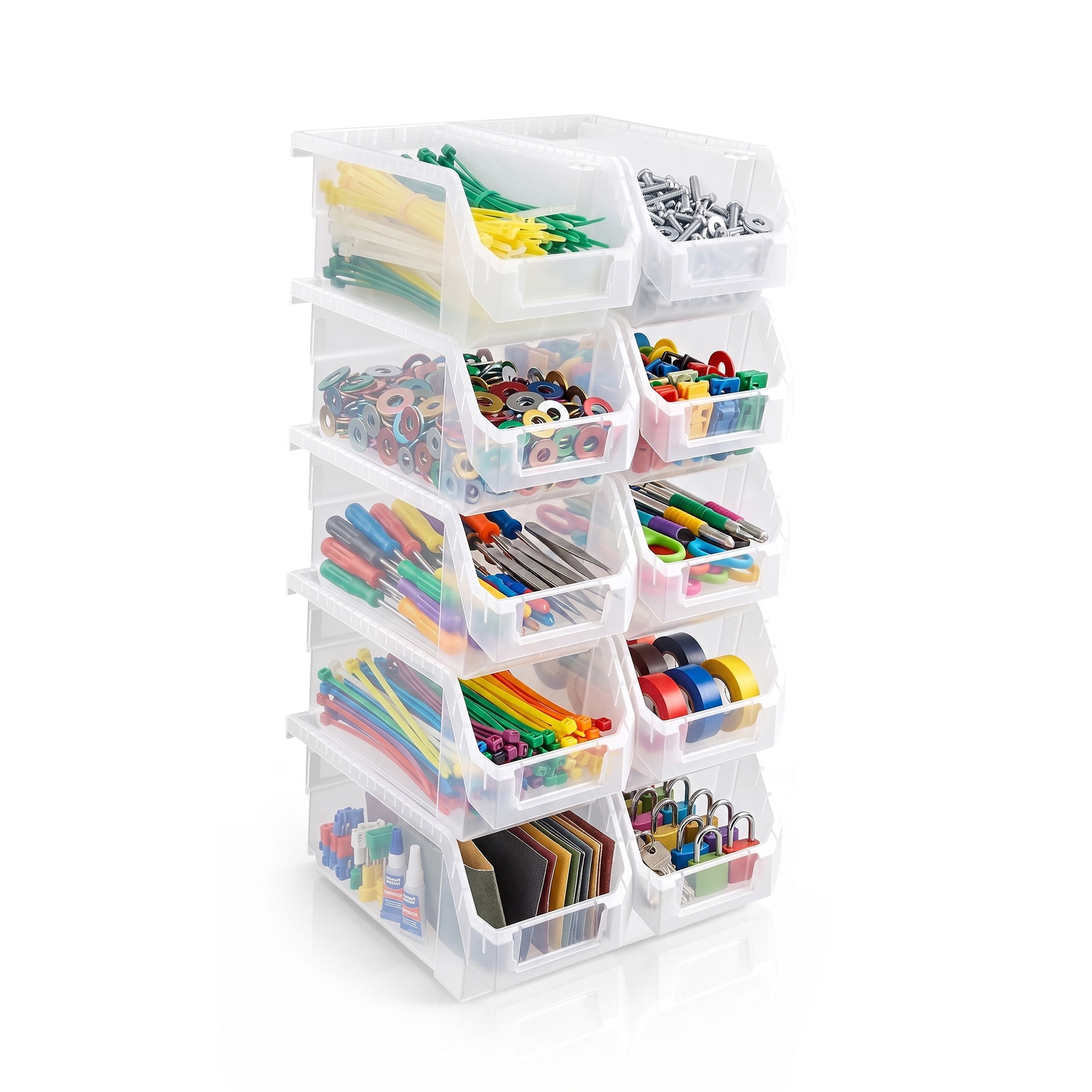 Sorbus Medium Garage Storage Bins, Open Front Plastic Organizer, Clear, 10 Pack