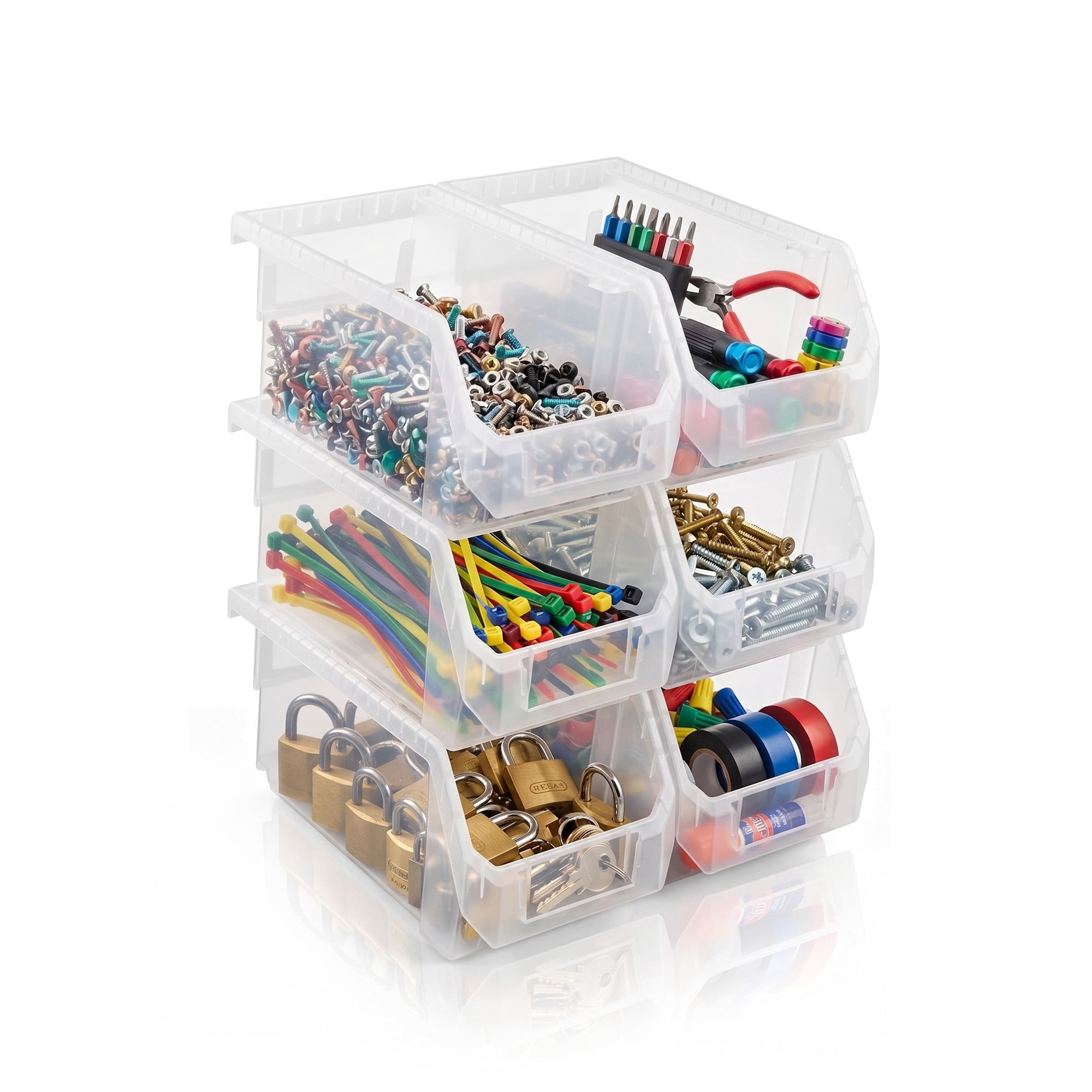 Sorbus Medium Garage Storage Bins, Open Front Plastic Organizer, Clear, 6 Pack