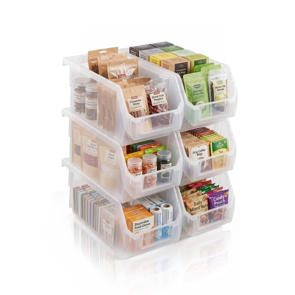 Sorbus Medium Open Front Stackable Pantry Storage Bins, 6-Pack, Clear