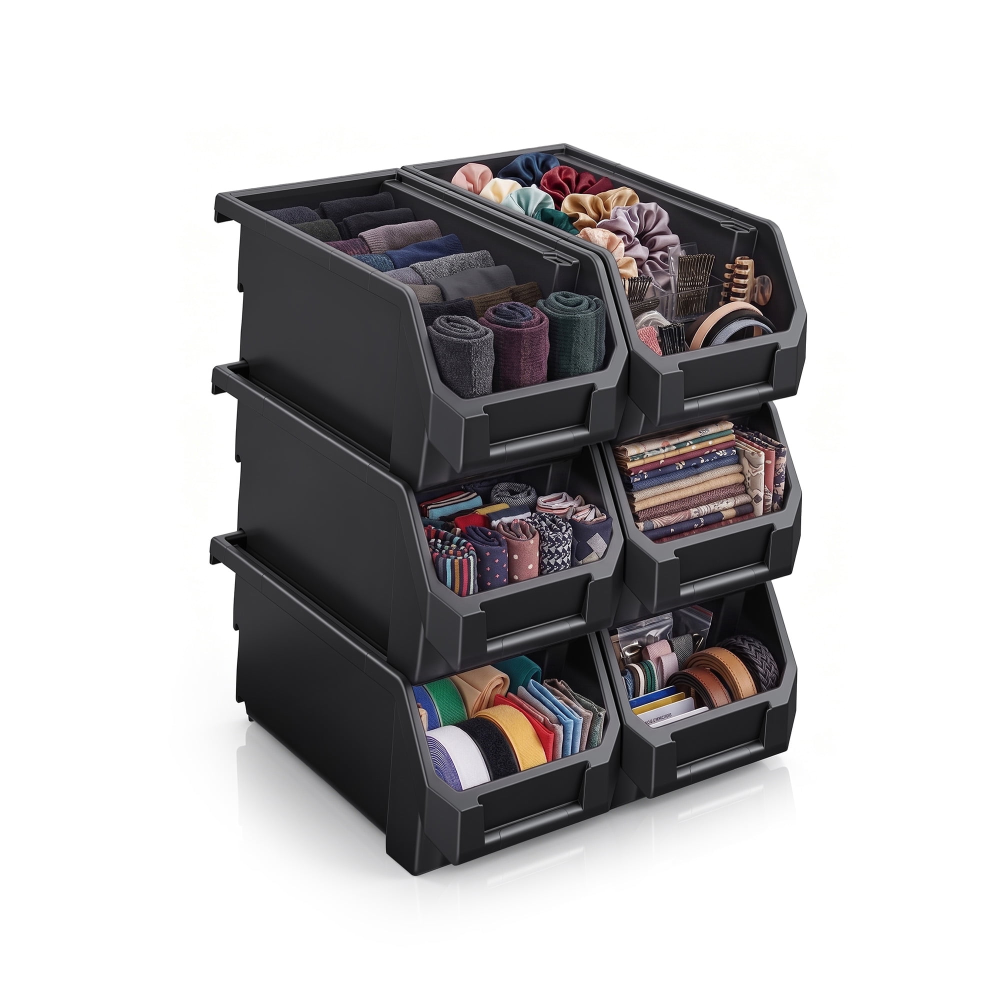 Sorbus Medium Open Front Stackable Storage Bins, Closet & Wardrobe Organizer, Black, 6 Pack
