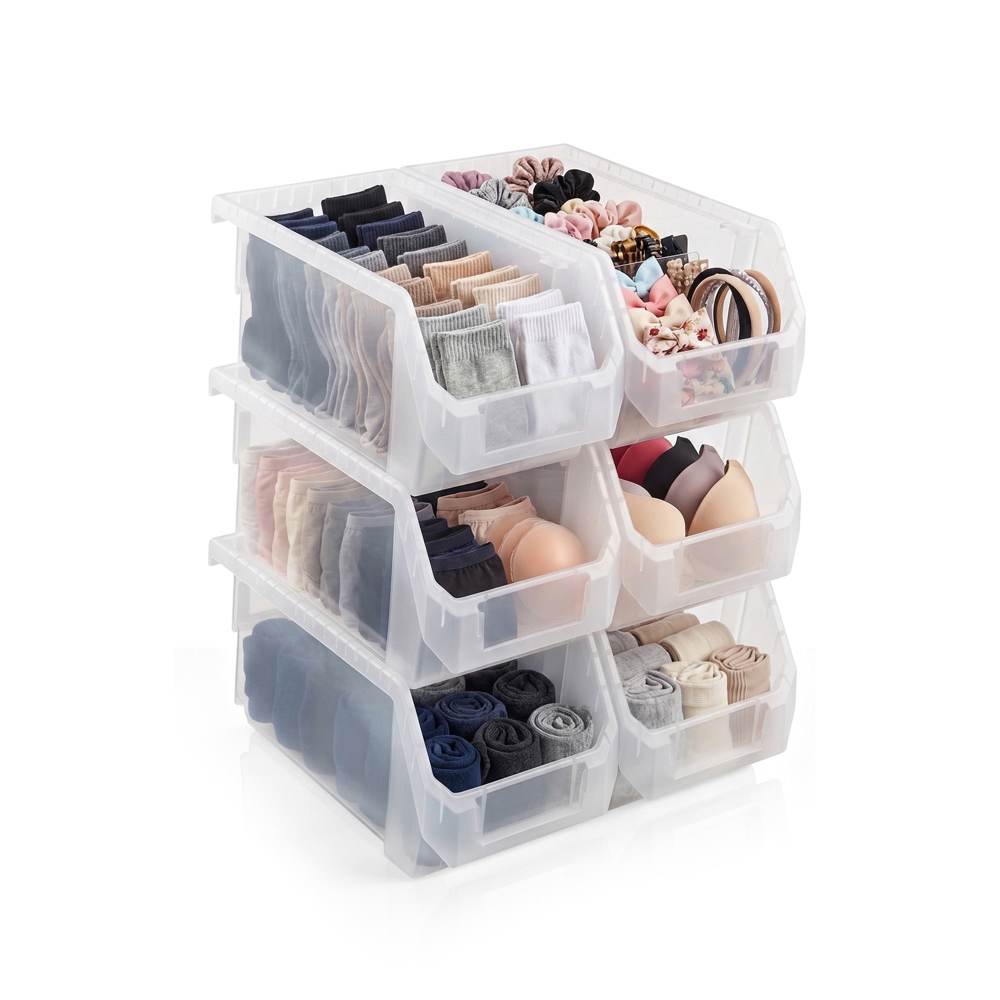 Sorbus Medium Open Front Stackable Storage Bins, Closet & Wardrobe Organizer, Clear, 6 Pack