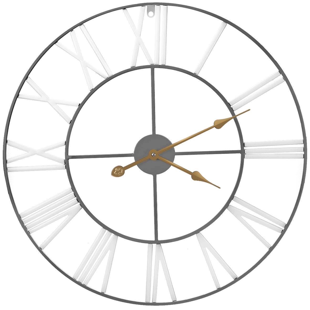 Oversized Black and Gold Metal Roman Numeral Wall Clock