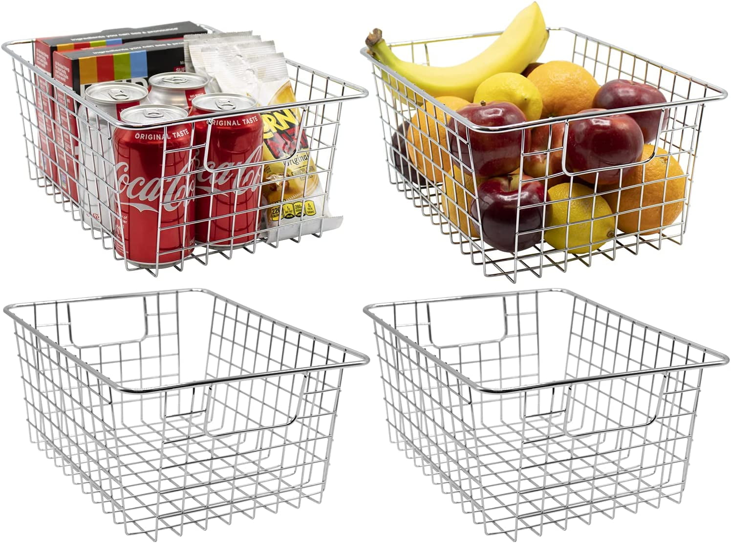 Sorbus Metal Wire Storage Baskets Kitchen Pantry Organizer Storage Bins for Home Bathroom Laundry Room Closet Organization 4 Pack Silver
