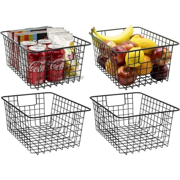 Sorbus Metal Wire Storage Cabinet Baskets, Kitchen Pantry Organizer - Storage Bins for Home, Bathroom, Laundry Room, Closet Organization (4-Pack, Black)