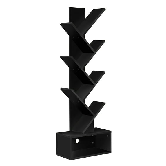 Sorbus Modern Tree Bookshelf – 7-Tier Zigzag Bookcase with Drawer, Vertical Storage Shelf for Books & Décor, Space-Saving Design, Black
