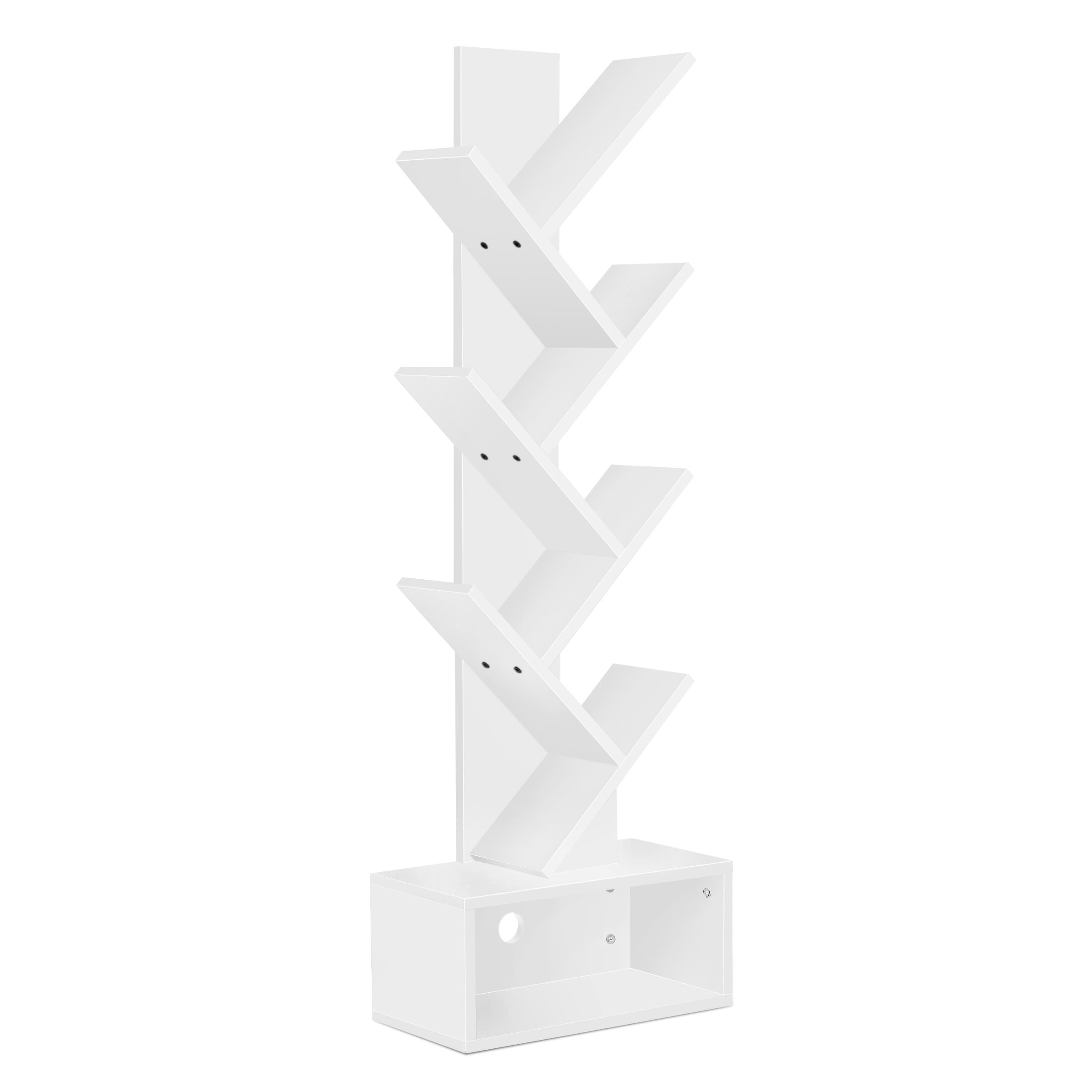 Sorbus Modern Tree Bookshelf – 7-Tier Zigzag Bookcase with Drawer, Vertical Storage Shelf for Books & Décor, Space-Saving Design, White