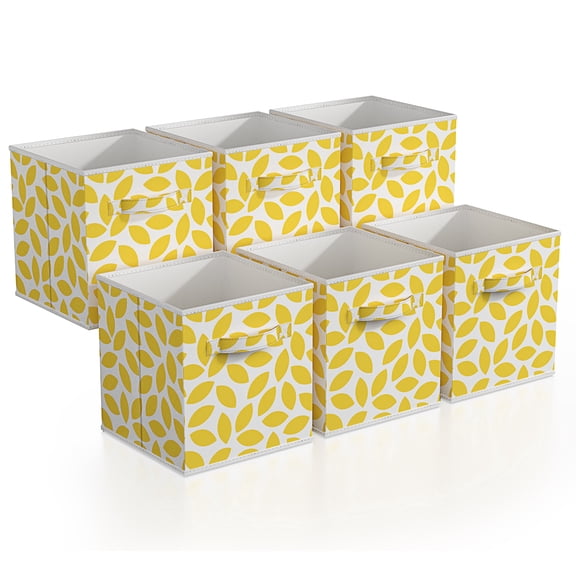 Sorbus Multi Yellow Floral Petal 6-Pack Foldable Storage Cube Bins, 11” Organizer with Handles