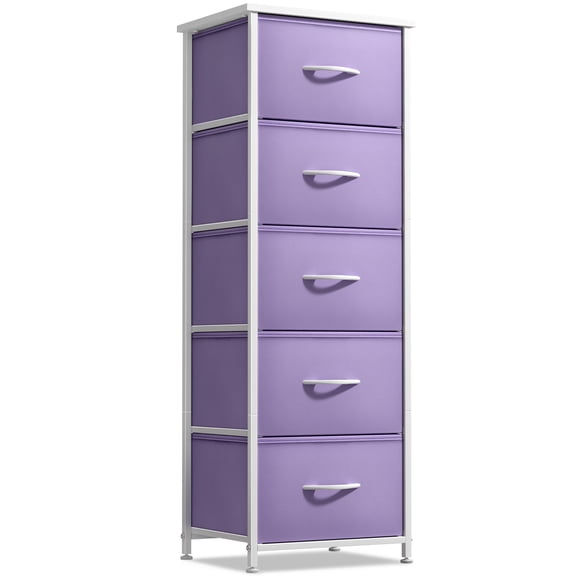 Sorbus Narrow 5-Drawer Dresser Nightstand, Purple, Steel Frame, Wood Top