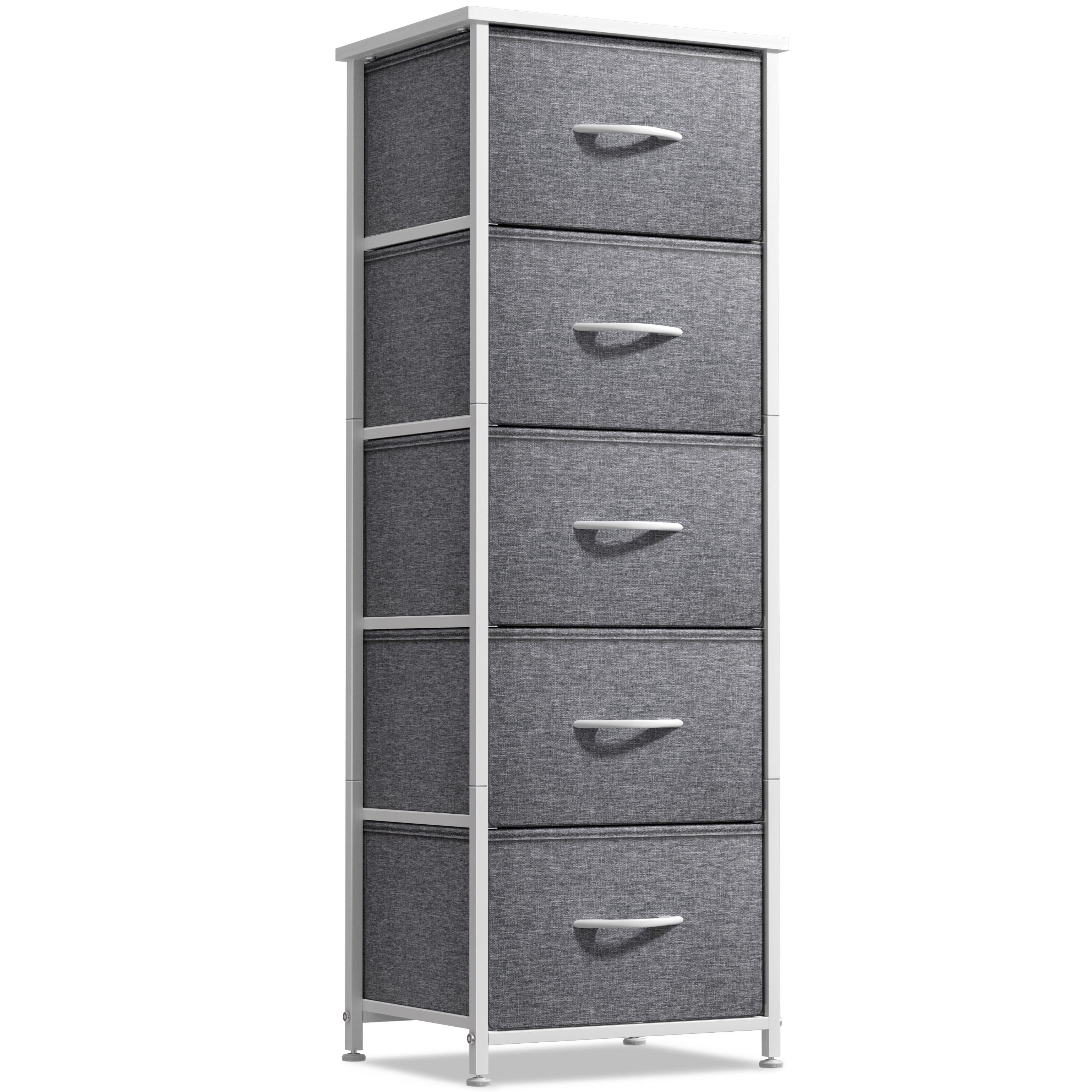 Sorbus Narrow 5-Drawer Dresser Nightstand, White/Gray, Steel Frame, Wood Top