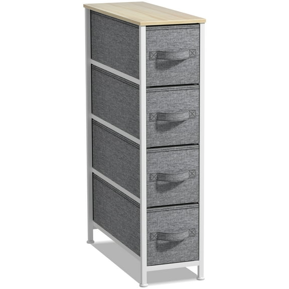 Sorbus Narrow Dresser Tower with 4 Drawers - Vertical Storage for Bedroom, Bathroom, Laundry, Closets, and More, Steel Frame, Wood Top, Easy Pull Fabric Bins (Beige)