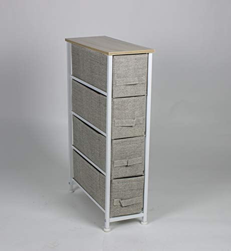 Beige Narrow 4-Drawer Fabric Storage Tower with Steel Frame