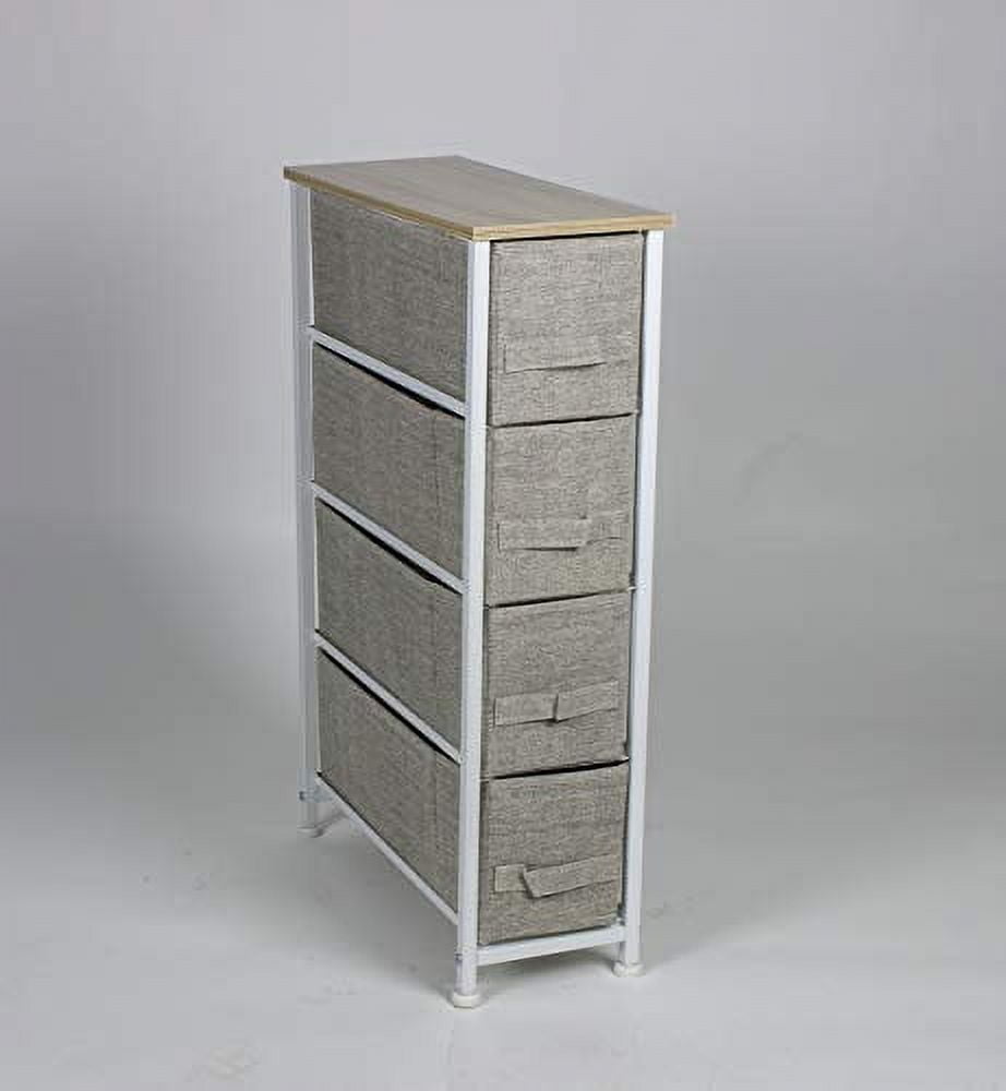 Beige Narrow 4-Drawer Fabric Storage Tower with Steel Frame