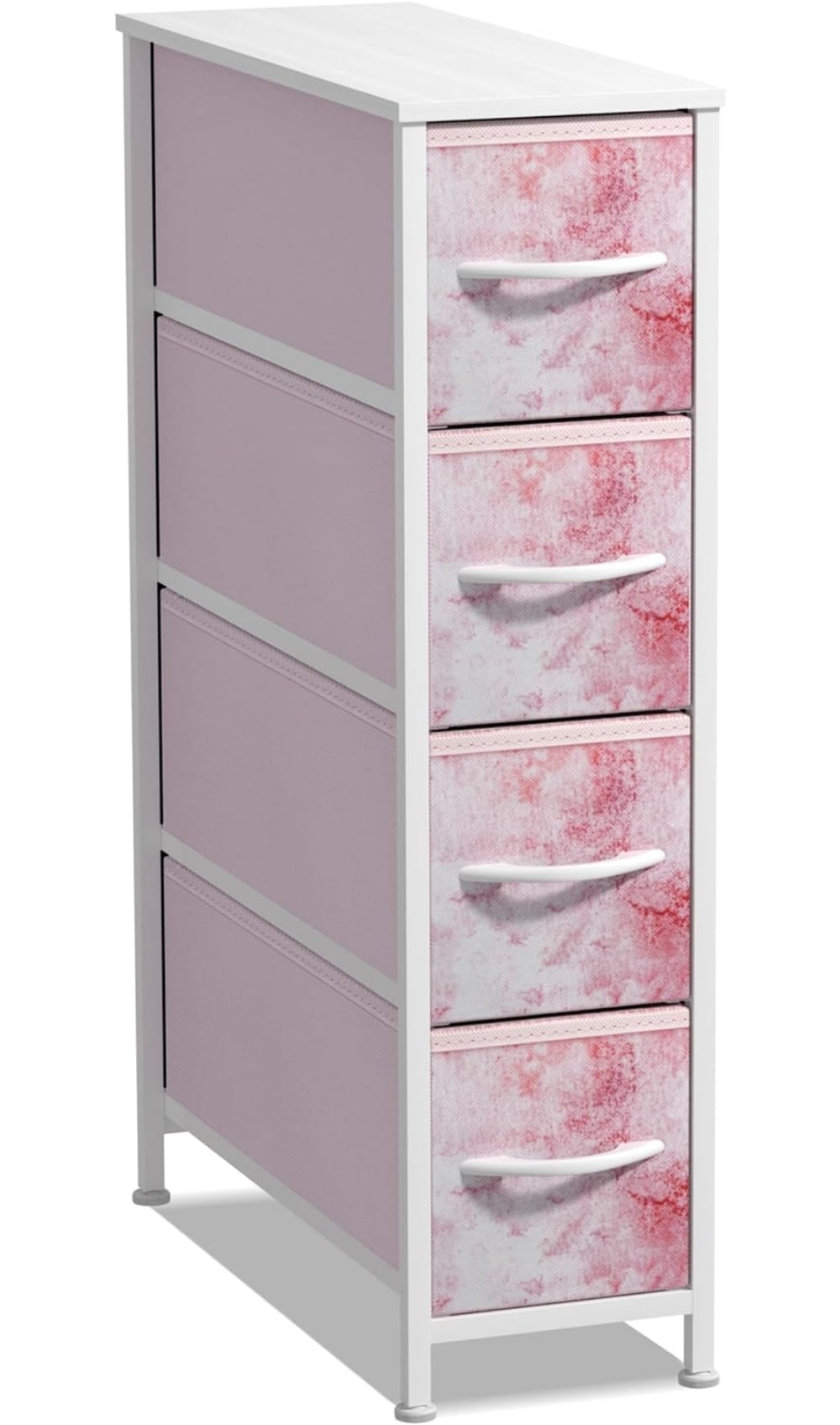 Pink Tie-Dye 4-Drawer Vertical Storage Tower with Steel Frame