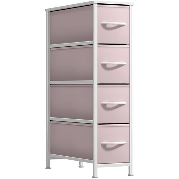 Sorbus Narrow Dresser Tower with 4 Drawers - Vertical Storage for Bedroom, Bathroom, Laundry, Closets, and More, Steel Frame, Wood Top, Pastel Fabric Bins (Pastel Pink)