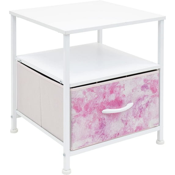 Sorbus Nightstand 1-Drawer Shelf Storage- Bedside Furniture & Accent End Table Chest for Home, Bedroom, Office, College Dorm, Steel Frame, Wood Top, Easy Pull Fabric Bins (Pink)