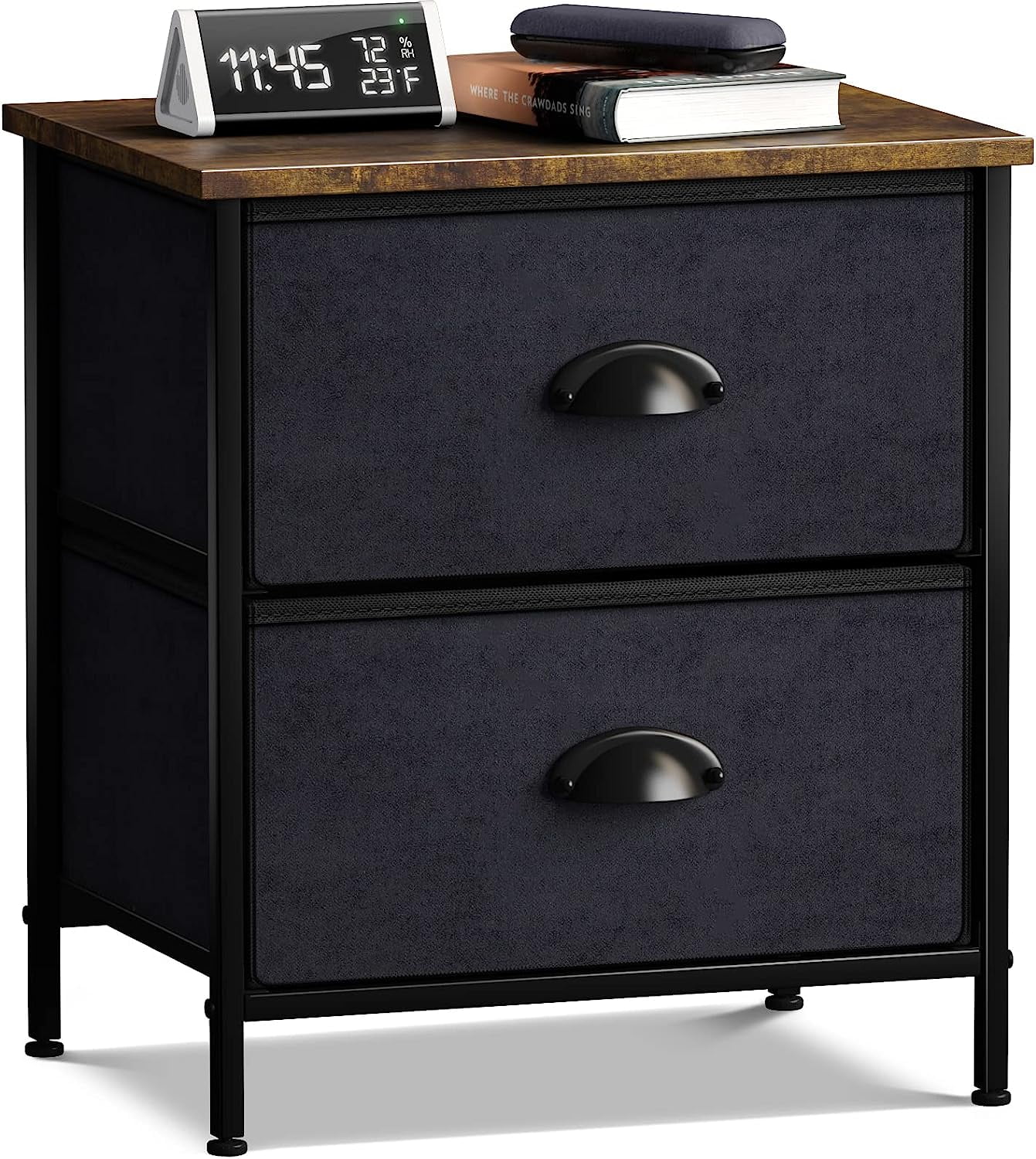 Industrial Black Vertical Nursery Nightstand with Extra Deep Drawer