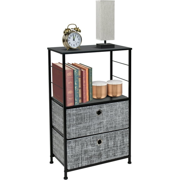 Sorbus Nightstand 2-Drawer Shelf Storage - Bedside Furniture & Accent End Table Chest for Home, Bedroom, Office, College Dorm, Steel Frame, Wood Top, Easy Pull Fabric Bins