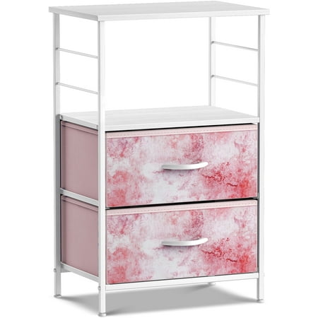 Sorbus Nightstand 2-Drawer Storage Dresser - Kids, Teens Boys & Girls Bedrrom Furniture, Accent End Table Chest, College Dorm, Steel Frame, Wood Shelf & Top, Fabric Bins (Tie-dye Pink)
