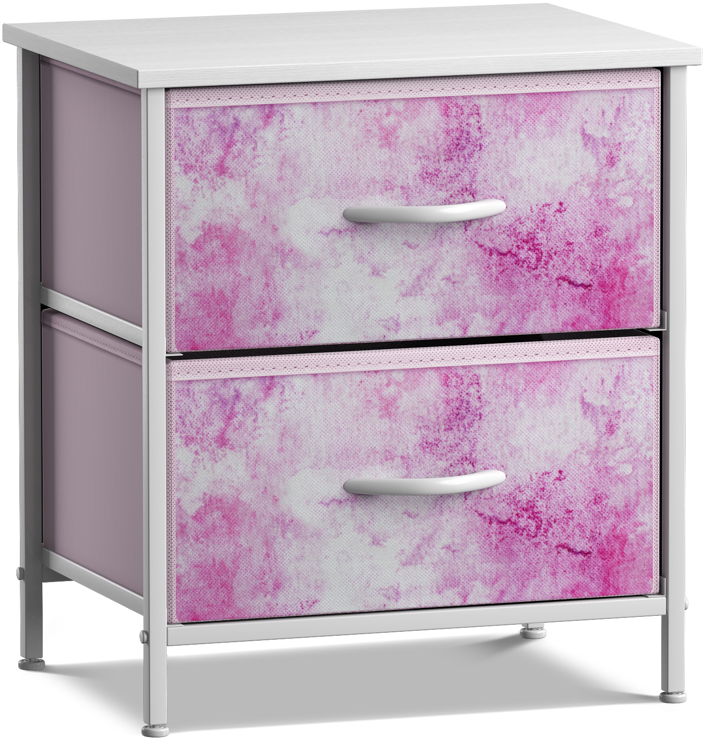 Sorbus Nightstand with Drawers Bedside Furniture  Accent End Table  Chest for Home, Bedroom Accessories, Office, College Dorm, Steel Frame,  Wood Top, Easy Pull Fabric Bins (2-Drawer, Pink)