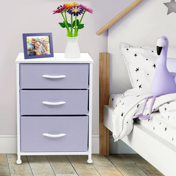 Sorbus Nightstand 3-Drawer Shelf Storage - Bedside Furniture End Table Chest Purple