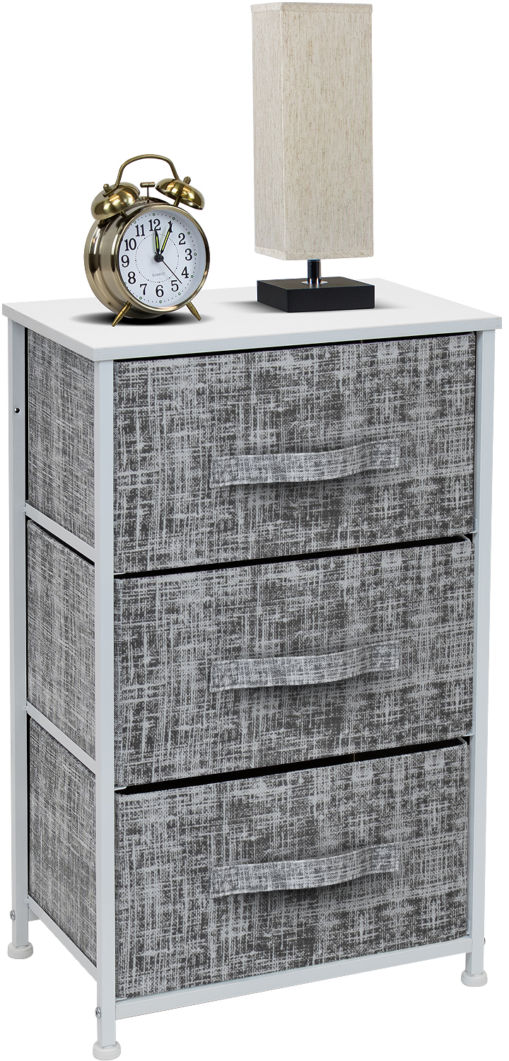 Sorbus Nightstand with Drawers Bedside Furniture  Accent End Table  Storage Tower for Home, Bedroom Accessories, Office, College Dorm, Steel  Frame, Wood Top, Easy Pull Fabric Bins